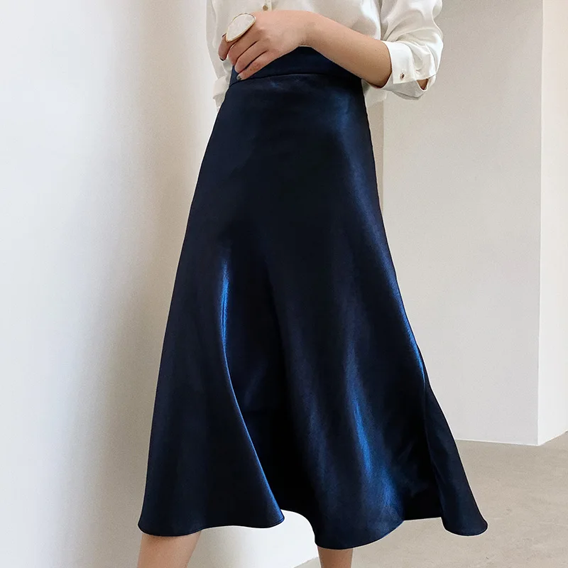 

High-Quality Glossy Satin Fishtail Skirt Women Gold High Waist Trumpet Skirt Shiny Metallic Color Party Long Skirts Femme Faldas