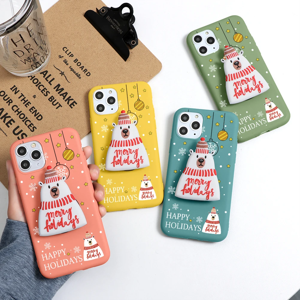 Case For iPhone 12 12mini 11 Pro Max SE 2020 5 S XR X Xs TPU Cover 7 8 6 6S Plus Christmas Phone Holder Bear | Мобильные телефоны и