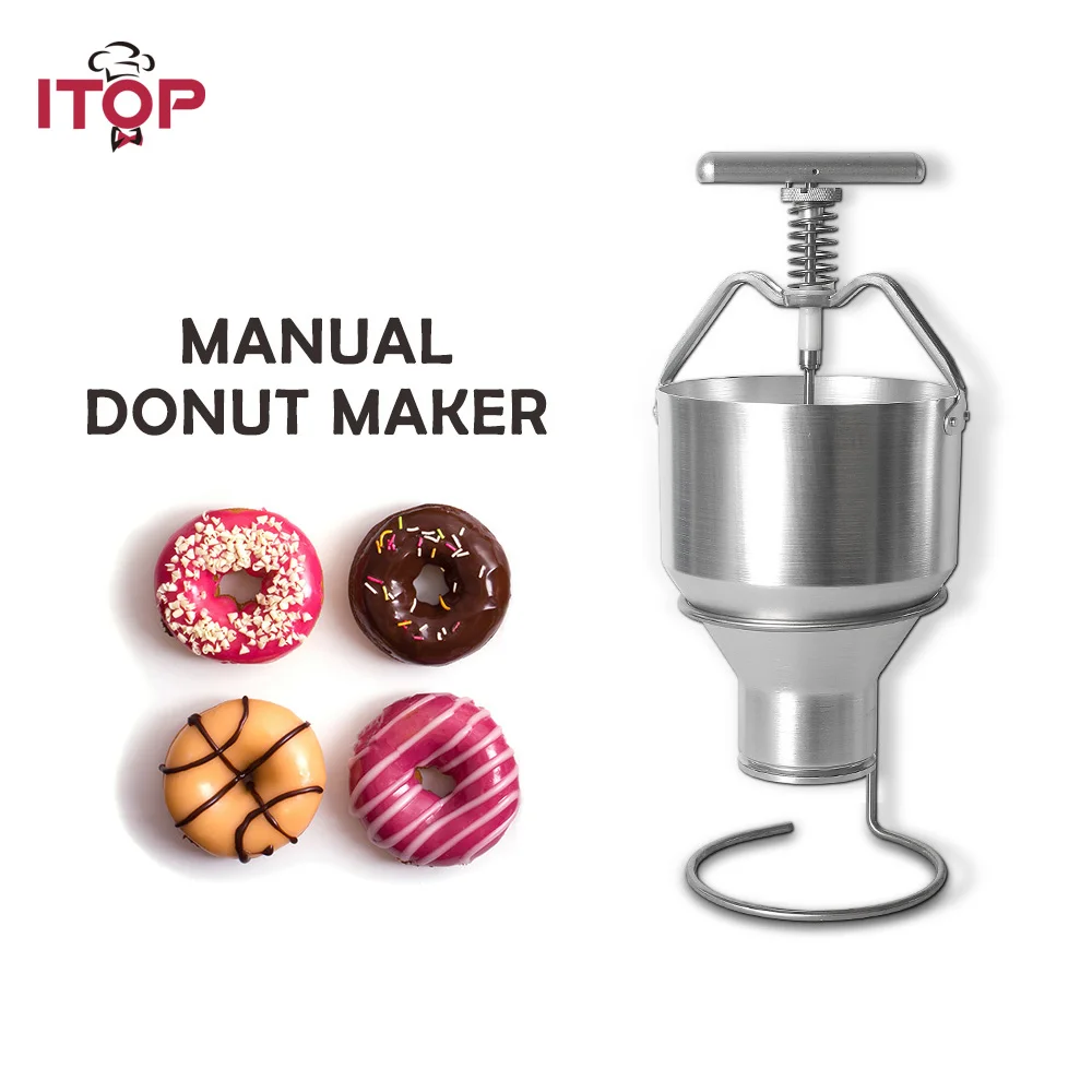 

ITOP Stainless Steel 2.5L Donut Maker Waffle Dispenser Donut Mould Snack Machine Manual Food Processor Adjustment Size