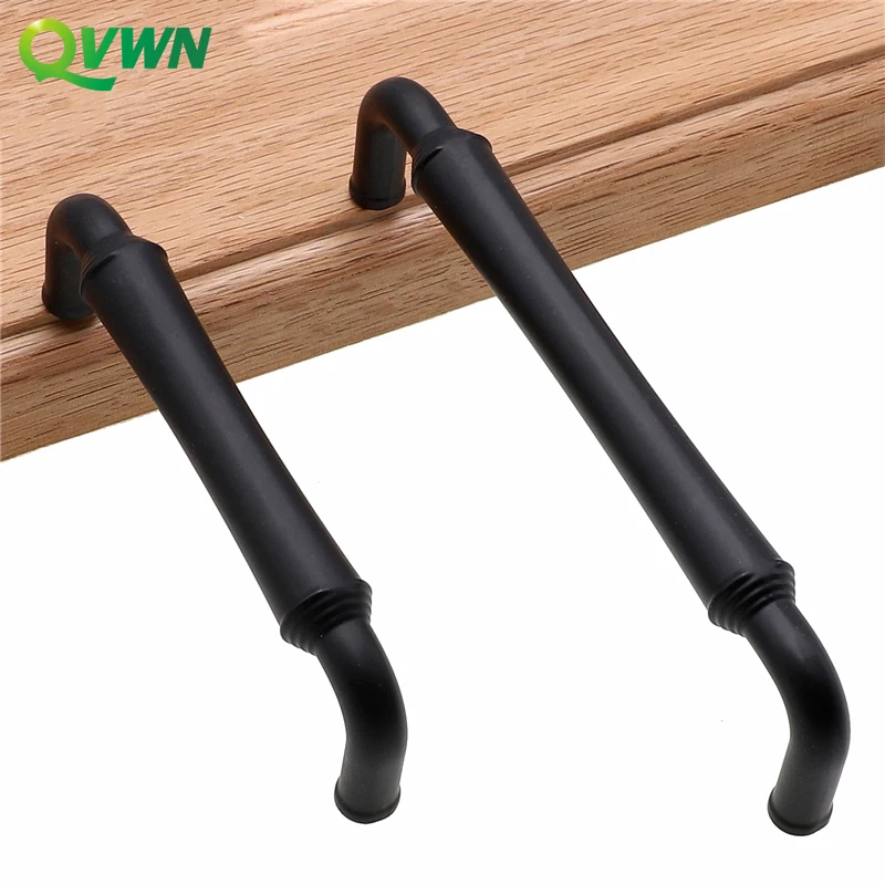 

QVWN Modern Simple Matte Black Handle Hardware Cabinet Knobs And Kitchen Handles For Furniture Drawer Solid Zinc Alloy Door