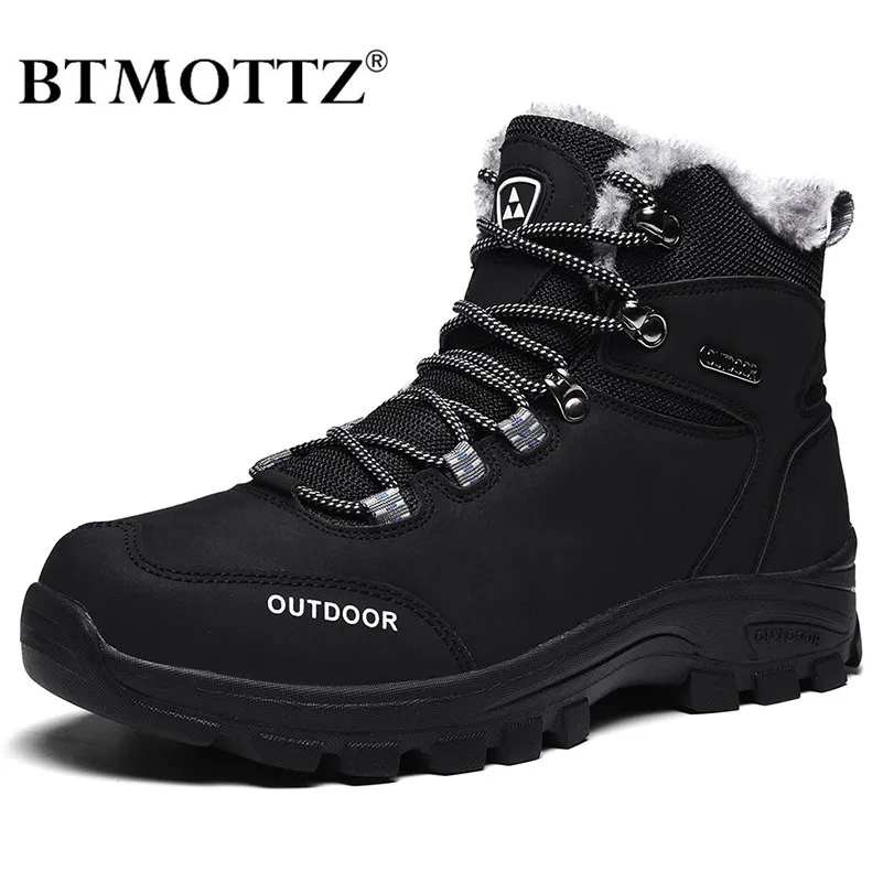 

Genuine Leather Men Boots Winter with Fur 2019 Warm Snow Boots Men Winter Work Casual Shoes Military Combat Ankle Boots BTMOTTZ