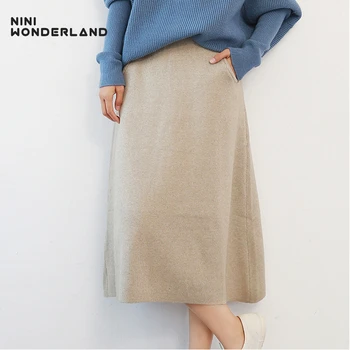 

NINI WONDERLAND 2020 Autumn Winter Fashion Knitted Midi Skirt Women Knit A-line Skirt Female High Waist Casual Skirts Female