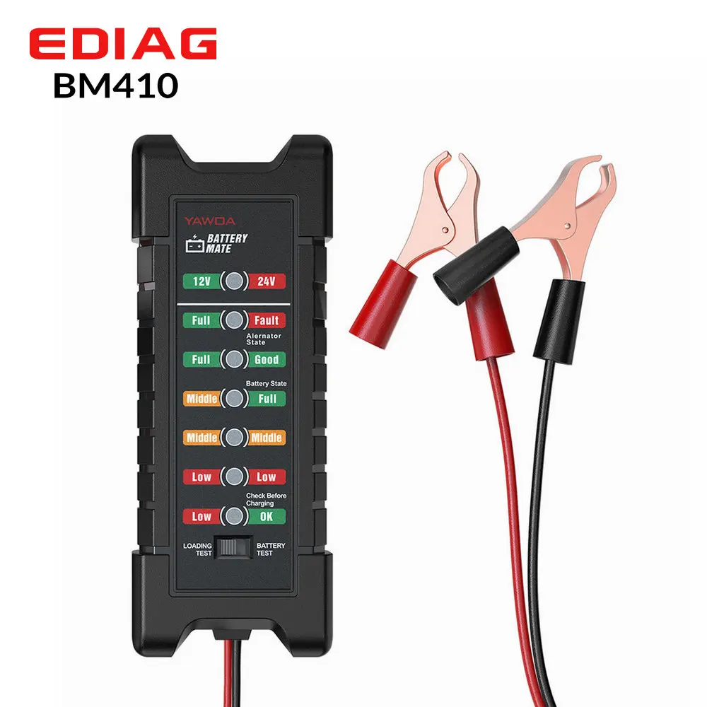 

Original Ediag Car Battery Tester BM410 Digital Alternator Tester 12V--24V Auto Car Motorcycle Display Battery Testing Tool