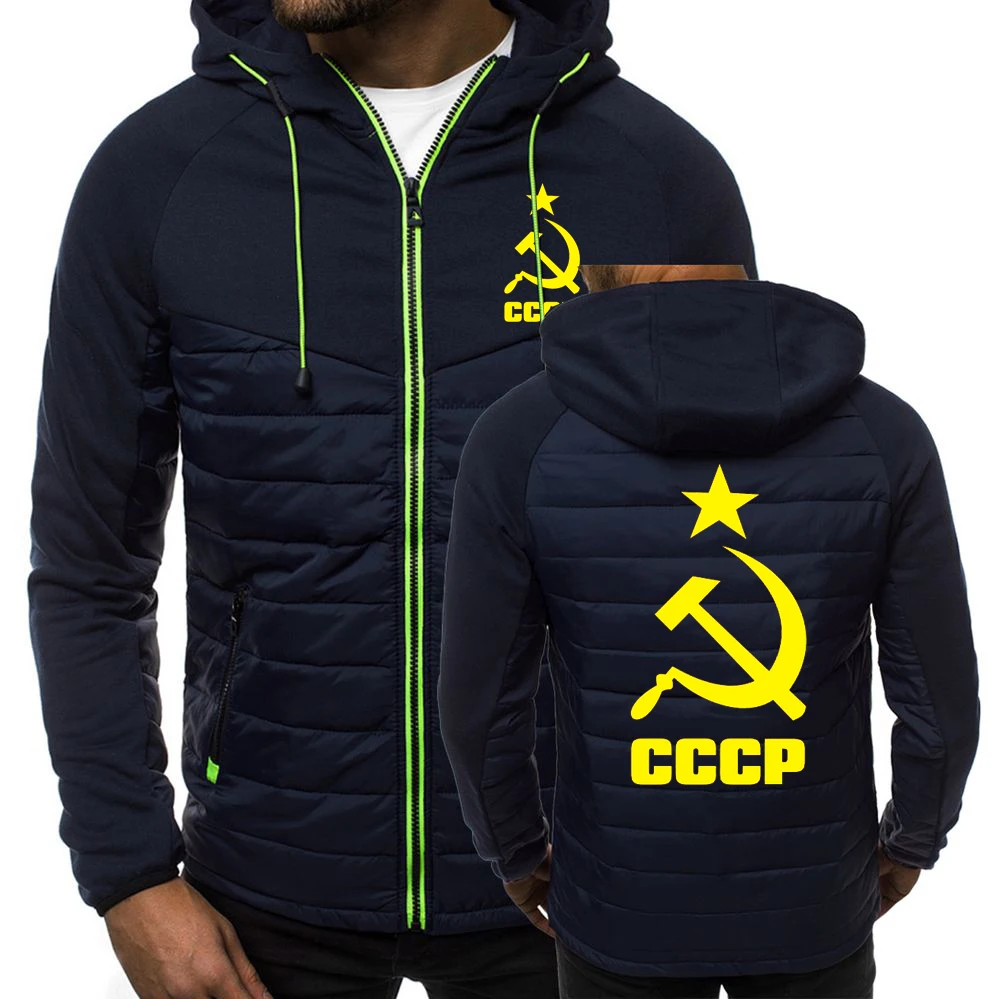 

Autumn Men Parka Cotton CCCP Male Splice Color Man Warm Zipper Fashion Coat Print Winter Patchwork Warm Sportwear Jackets