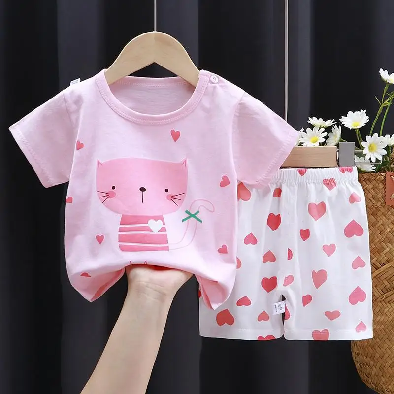 0 1 2 3 Year Old Kids Wear Summer Baby Girls Outfits Printed Cartoon Toddler 2pcs Set 100% Cotton Children Short Sleeve Suits Baby Clothing Set best of sale Baby Clothing Set