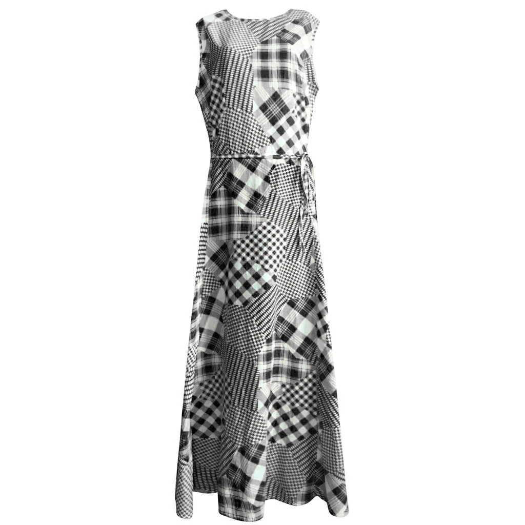Women Sexy Lace Dress Vintage Print Patchwork O-Neck Sleeveless Summer Plus Size Maxi Long Ladies Dresses Elegant Girls  723