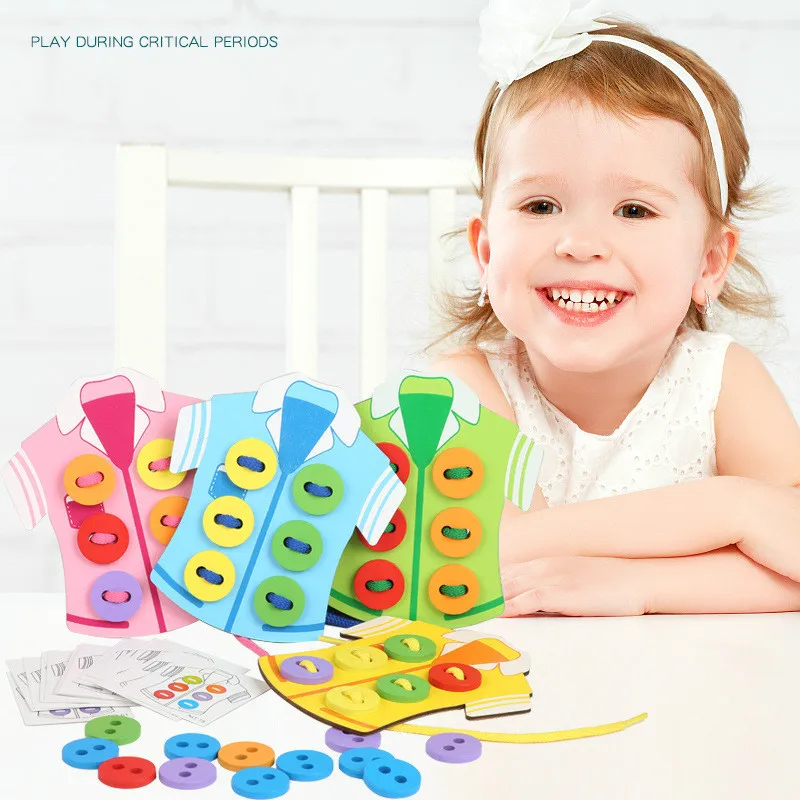 Детское раннее образование нить швейная кнопка игра деревянная игрушка Швейные игрушки Дети Diy развивающий подарок для детей