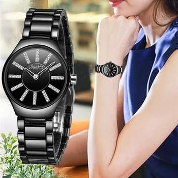 

SUNKTA Women's Watches Luxury Brand New Geneva Ladies Quartz-watch Girl Gold Ceramic Wristwatch Relogio Feminino Montre Femme