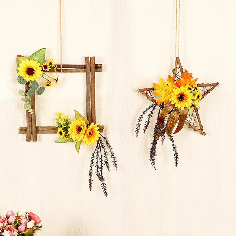 

HOT Artificial Fake Sunflower Leaf Hanging Wreath Front Door Party Home Decor NDS66