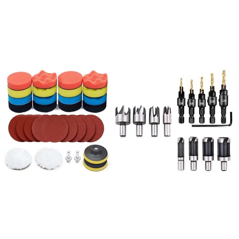 1Set Polishing Pad Kit, Car Foam Drill Bit Polishing Pad & 14Pc