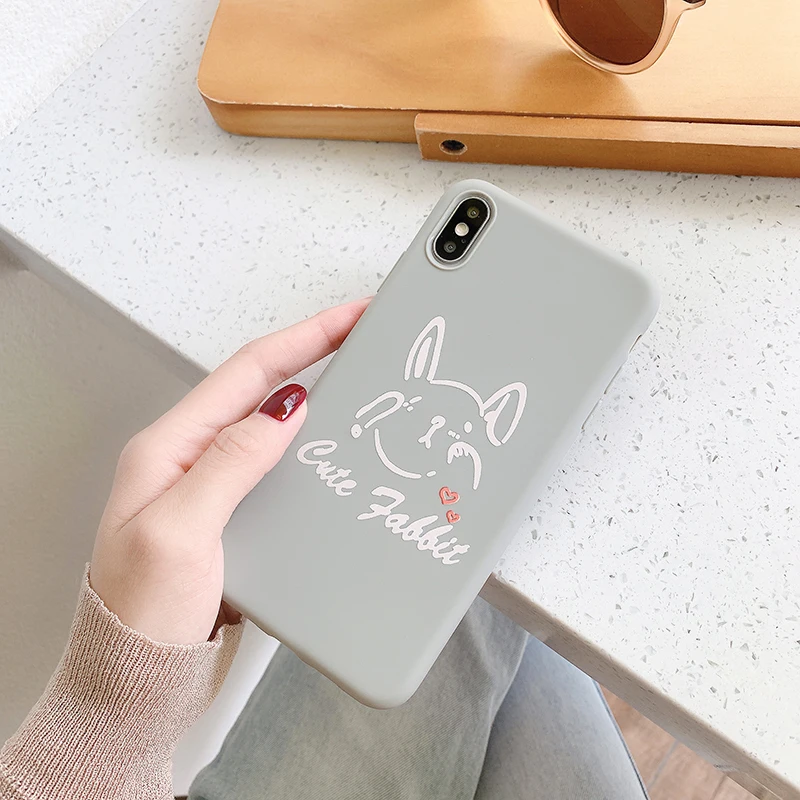 

Cute cartoon rabbit Vintage brown gray Phone Case Silicone Cover For iPhone cover X XS Max XR For iphone 6 6s Plus 7 8Plus case