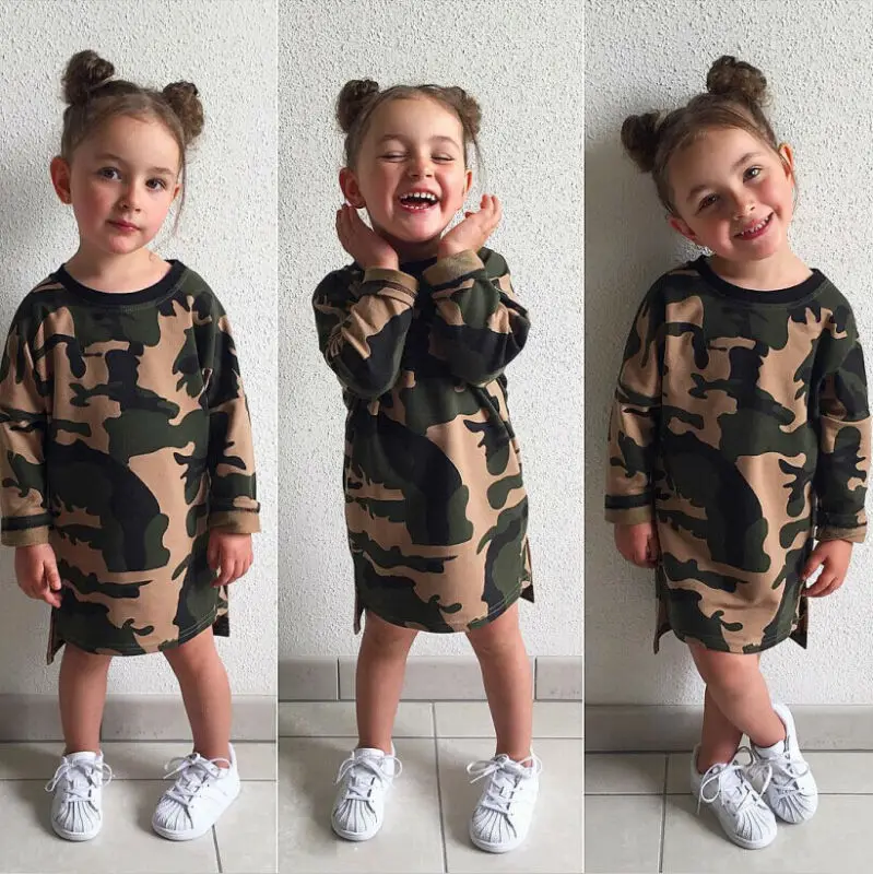 

New 2019 Autumn Kids Baby Girls Camouflage Long Sleeve Dress Casual Straight Mini Dresses Clothes 1-6T