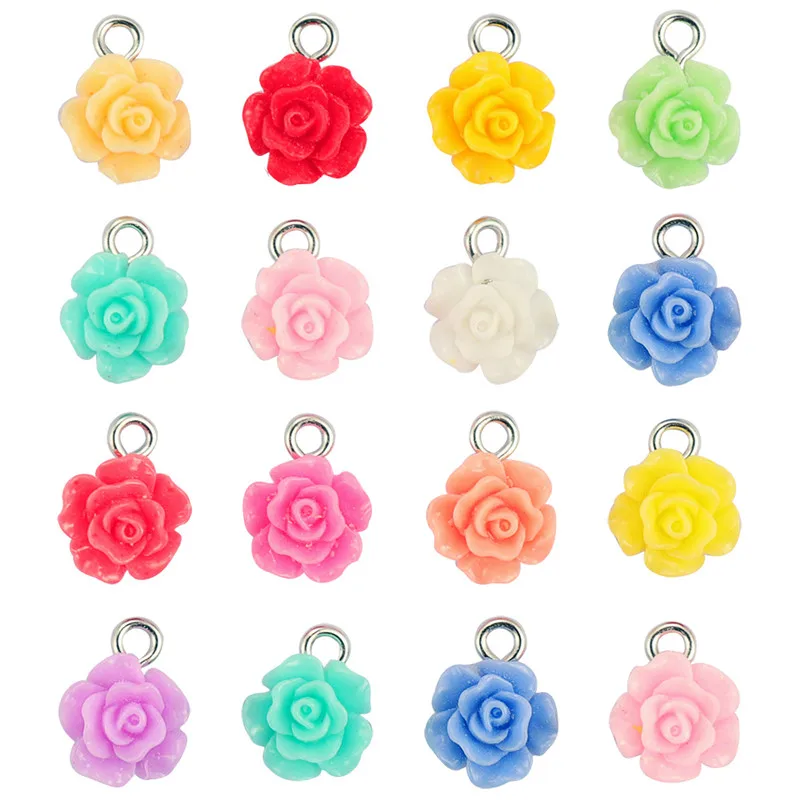 50pcslotMixedColorResinRoseFlowerCharmsPendantsDIYBracelet