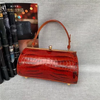 

Authentic Crocodile Belly Skin Women's Small Pillow Purse Genuine Alligator Leather Female Kiss Lock Handbag Lady Elegant Bag