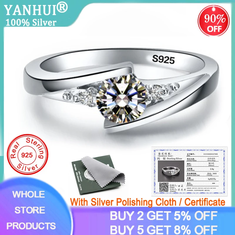 Yanhui証明書0 75ctラボダイヤモンドの指輪パーティーエレガントなブライダルジュエリー925シルバー結婚婚約指輪r036 指輪 Aliexpress