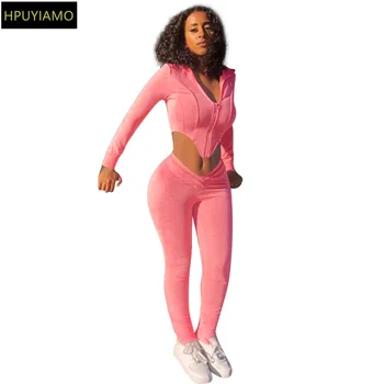 

V-neck Solid Tracksuit Women Zipper Long Sleeve Asymmetry Crop Top Stacked Legging Streetwear Outfit Skinny Stretchy Skinny Set