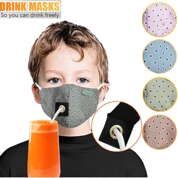 

Kids Cloth Face Mask with Hole for Straw Reusable Windproof Mouth Mask Washable Face Shield Breathable Face Shield mondmaskers