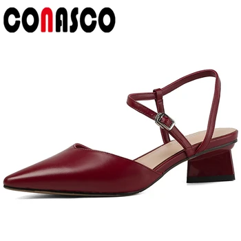 

CONASCO Concise Fashion Casual 2020 Summer New Women Genuine Leather Sandals Pumps Buckle Strap Narrow Band Shallow Shoes Woman