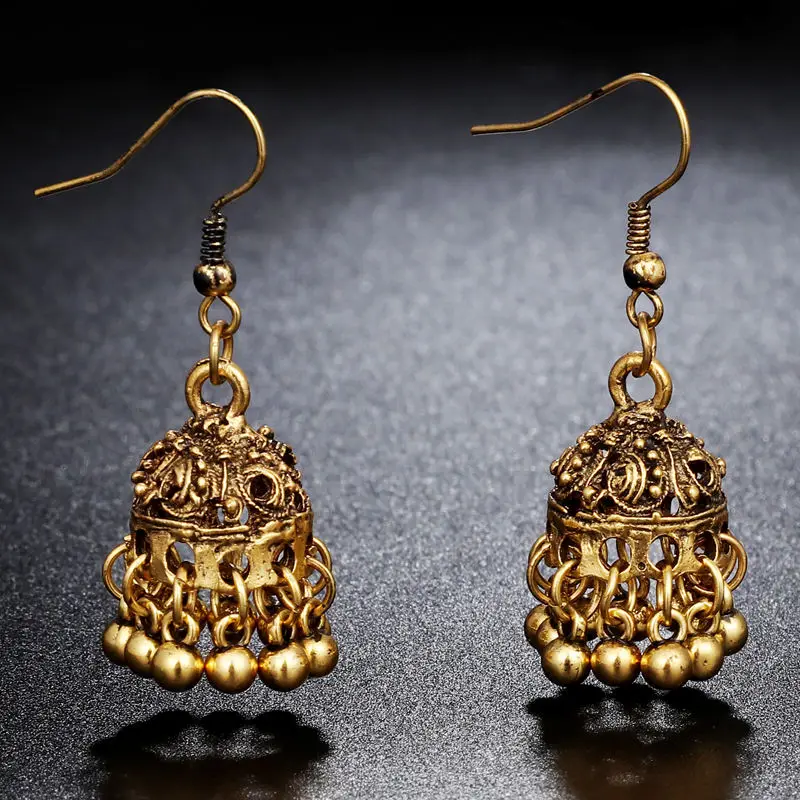 Индийские Jhumka серьги «Слоник» цыганские ювелирные изделия в стиле ретро этнические бусины в античном стиле висячие серьги с кисточками для женщин богемный подарок - Окраска металла: B antique gold