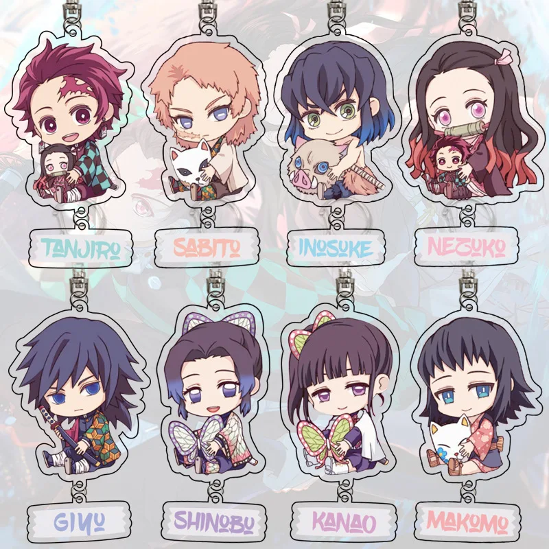 Anime Cartoon Demon Slayer Keychain Pvc Acrylic Cute Doll Key Ring Pendant Woman Girl Phone Accessories Gift Keyring 40pcs Key Chains Aliexpress