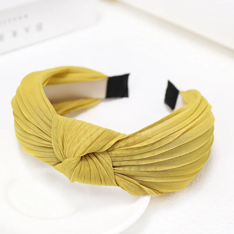 C782 yellow Винтажные складные тканевые ободки из искусственной кожи, Однотонные резинки для волос для женщин, заколки для волос, тюрбан, повязка на голову, повязка на голову, аксессуары для волос для девочек - Цвет: C782 yellow