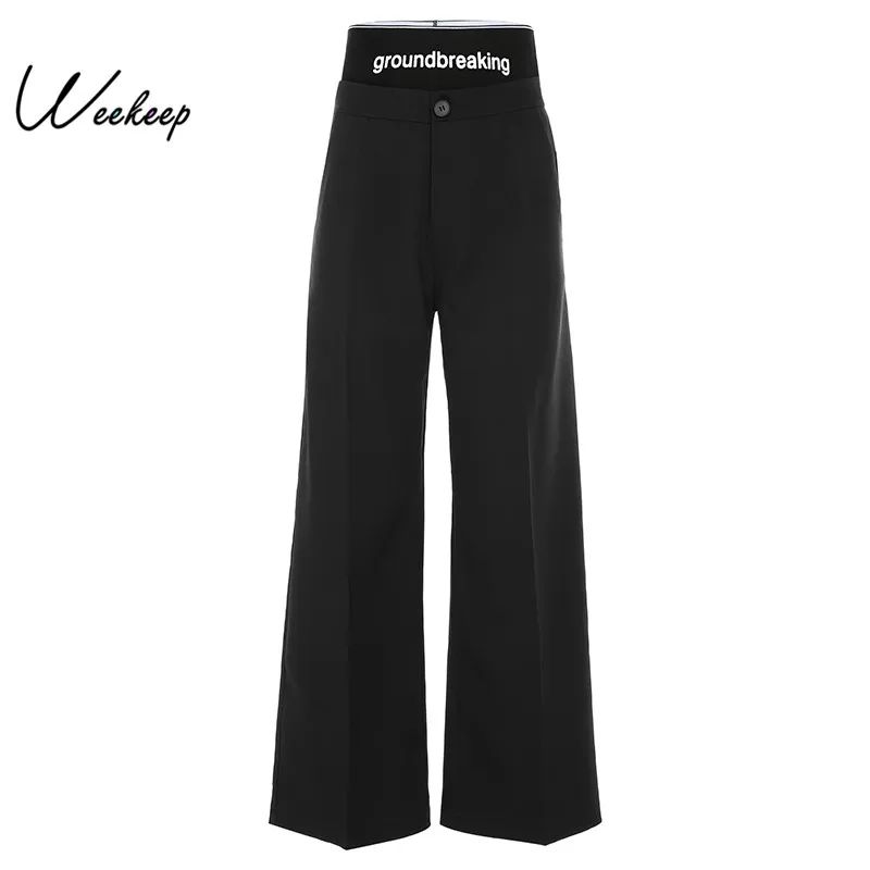Weekeep Лоскутные штаны с буквенным принтом женские прямые брюки с высокой талией Светоотражающие уличные женские брюки