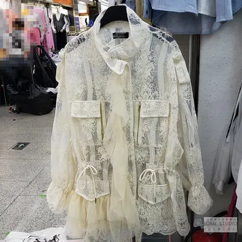 

Lace Jacket 2020 New Trendy Brand Ladies Temperament Loose Mid-length Lace Perspective Jacket Women