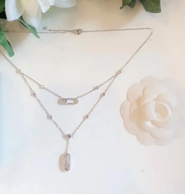 famous brand 925 Sterling silver moving drill necklace Personality move cz crystal stone pendant fashion double chain necklace