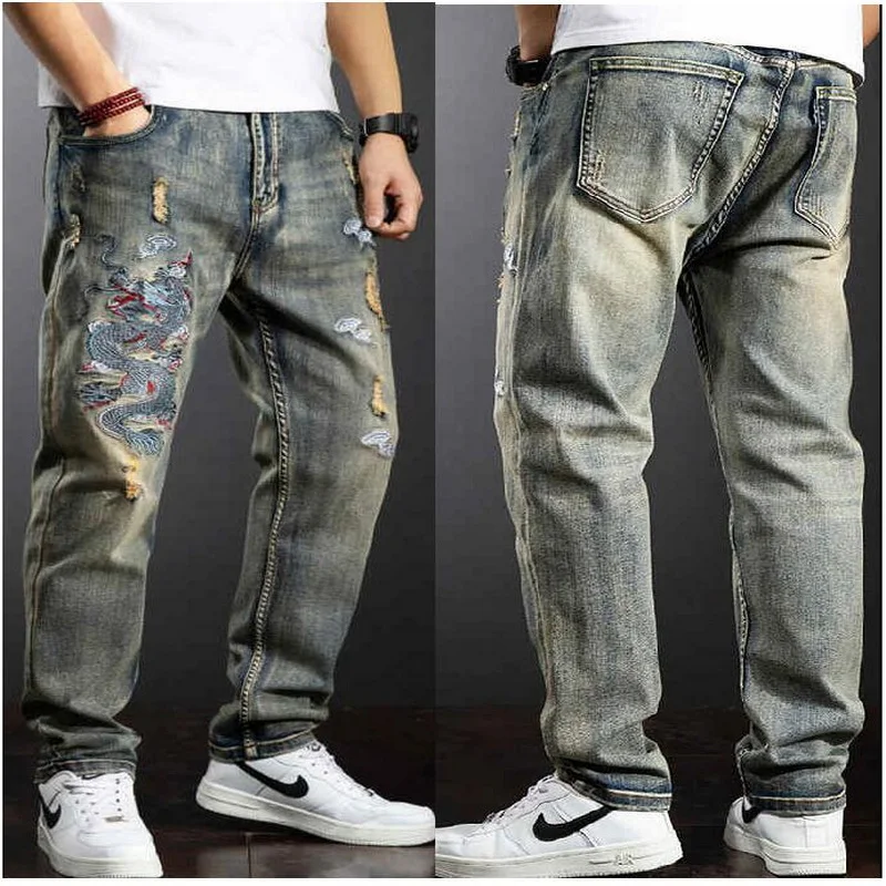 Men Personality Embroidered Jeans 