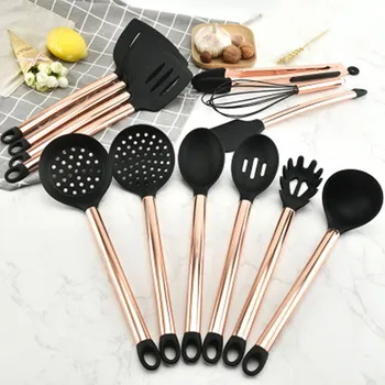 

Cooking Tools Kitchen Utensils Set Rose Gold Stainless Steel Handle Silicone Nonstick Pan Heat Resistant Kitchen Tools