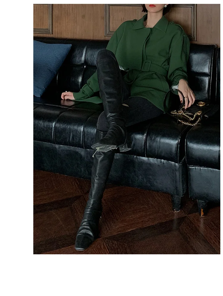 New Elegant Fashion Coat Women Short Blends Coat Jacket Female Korean Version Casual Short Loose Belt Coat Femme