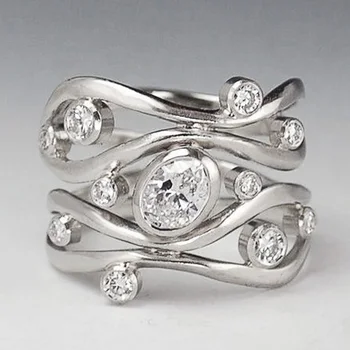 

Huitan Hyperbole Irregular Geometric Shape Women Party Finger Ring Metal Versatile Style Girl Ring Silver Color with Shine CZ