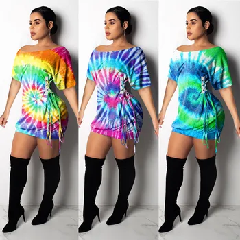 

Fashion Summer Dress Women Casual Print Off Shoulder Short Sleeve Sexy Dress Plus Size T-shirt Mini Dress Vestidos 2020#J30