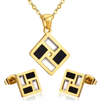 

LUXUKISSKIDS Geometry Gold Stainless Steel Wedding Dubai African Jewelry Sets Necklace Earring For Women Jewellery Jewelry Set