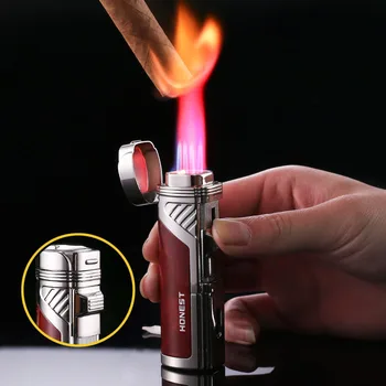 

Butane lighter metal rechargeable natural gas windproof cigarette lighter jet strong four flame 1300C cigarette lighter