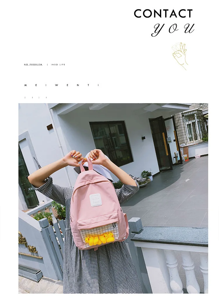 Для женщин холст рюкзак в виде желтой утки, студенток в Корейском стиле 4 цвета Прозрачный свинья школьная сумка женский прозрачный на молнии с надписями и изображениями героев мультфильмов рюкзак