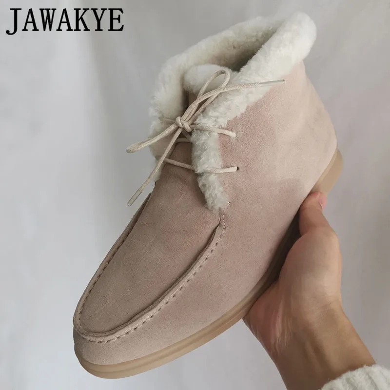 JAWAKYE Новинка телесные замшевые кожаные ботильоны на шнуровке женские высокие