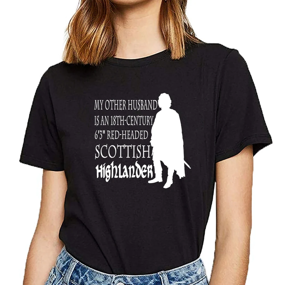 Топы Футболка Для женщин других муж outlander забавные Винтаж Хлопковая женская