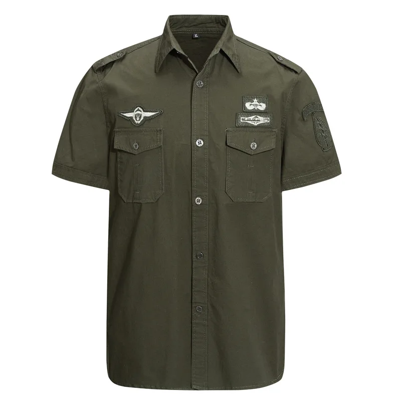 Thoshine de los hombres de la marca Casual de carga 98% Safari camisetas de algodón de manga corta parche para Camisa militar ejército Camisa Streetwear de talla grande 4XL