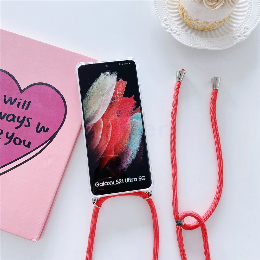 Transparent Shockproof Crossbody Necklace Phone Case with Lanyard Cord