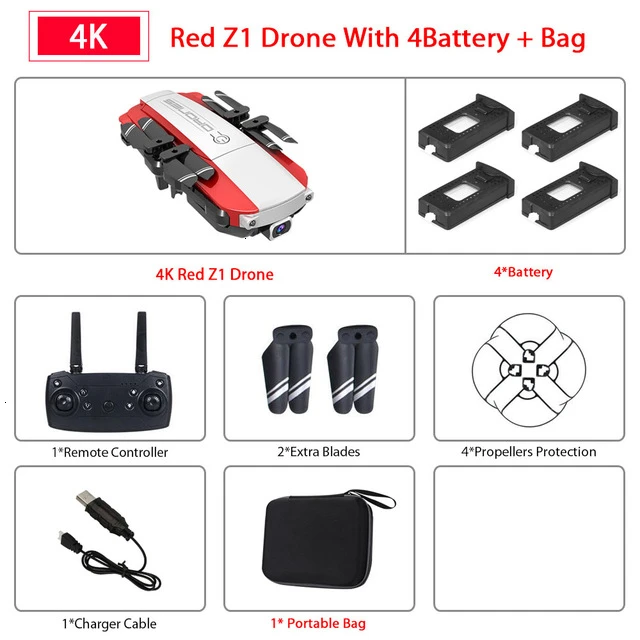 Z1 Wifi FPV мини-Дрон с камерой 1080P 4K HD Оптическое позиционирование потока управление жестами Rc Квадрокоптер Vs sg106 Visuo xs816 Дрон - Цвет: 4K Red Z1 4B