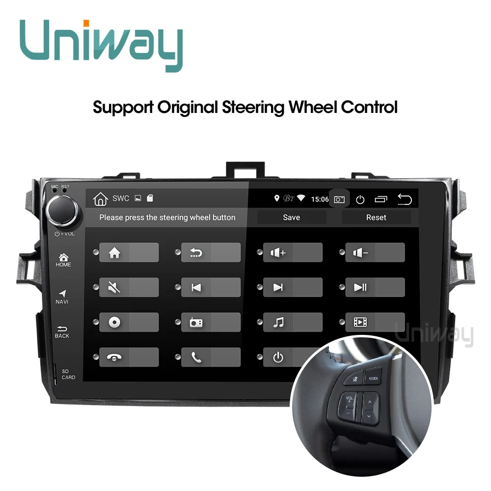 Uniway android 9,0 автомобильный dvd для toyota corolla 2008 2007 2009 2010 2011 2012 автомобильный проигрыватель с радио и GPS головное устройство навигация Мультимедиа