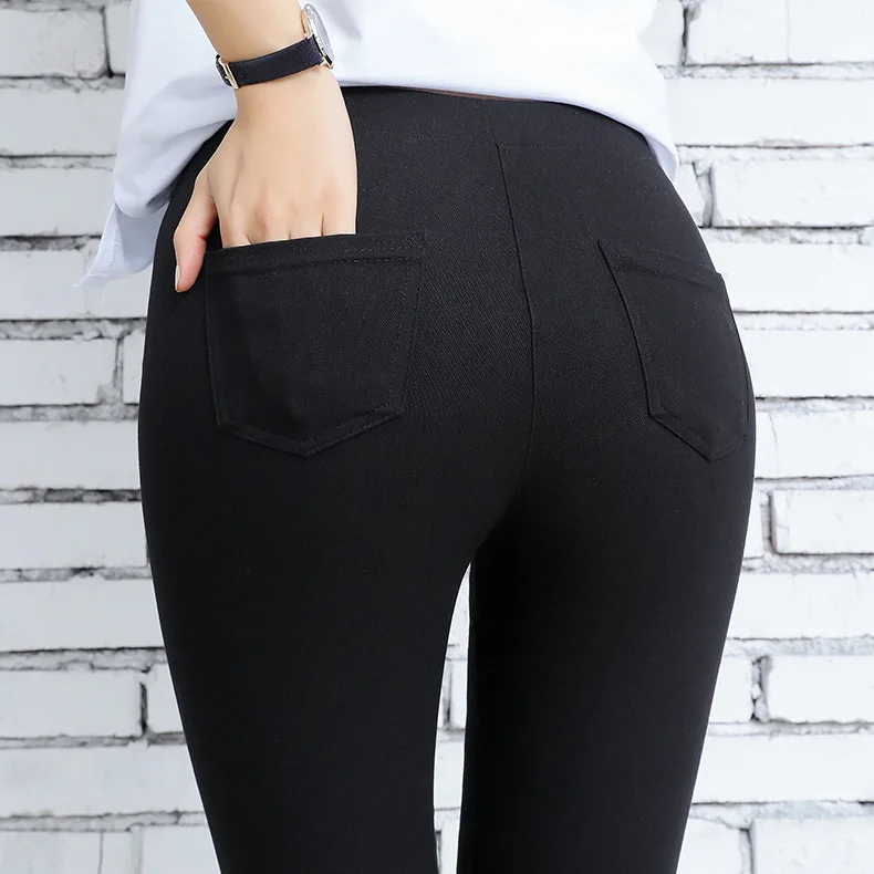 [Волшебные брюки больших размеров] Женские Брюки-Капри из сатина с высокой талией, черные леггинсы