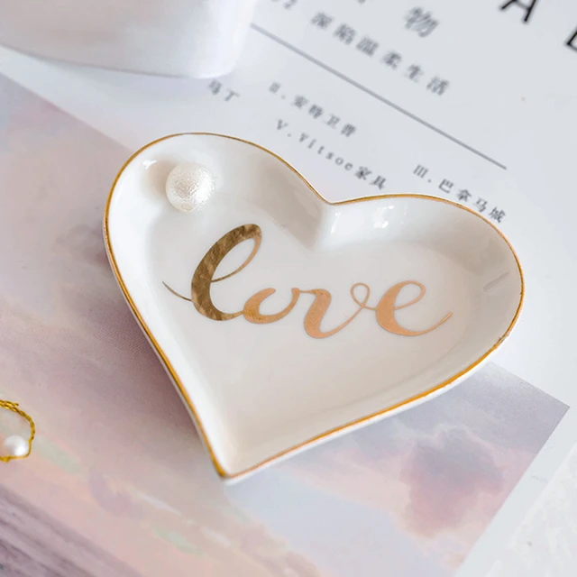 Ceramic Heart Shape Small Jewelry Dish Earrings Necklace Ring Storage Plates Fruit Dessert Cake Display Bowl Tray Tableware 5