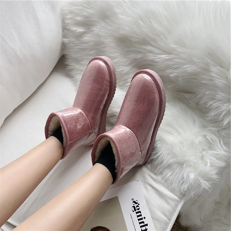 

Platform Boots Women's 2019 Warm New Style Versatile Snowfield plus Velvet Autumn & Winter Cotton-padded Shoes Sequined Cloth pl
