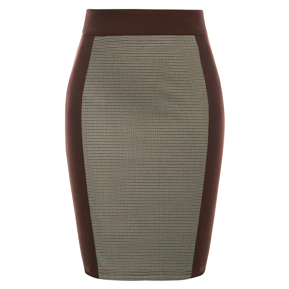 Elegant Women Pencil Skirt High Waist Hip-Wrapped Bodycon Skirt Contrast Color Vintage Office Ladies Slim Fit Skirts Belle Poque