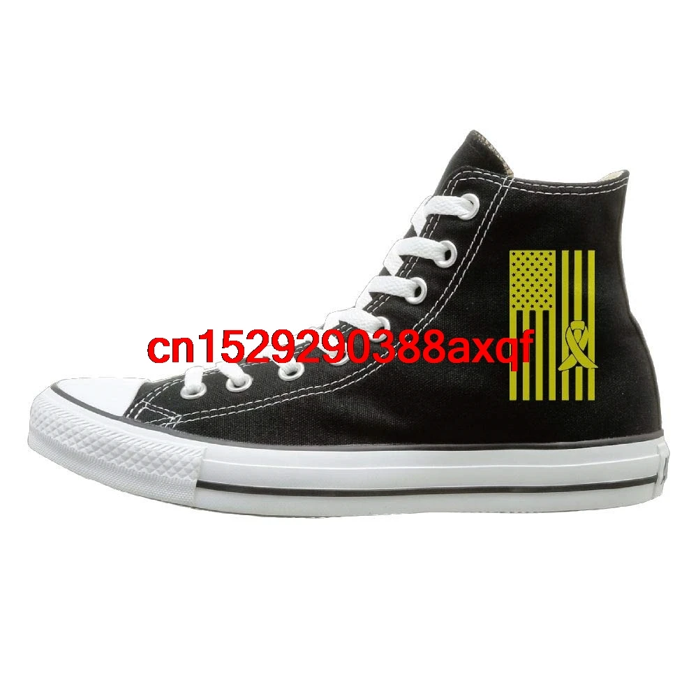 

Womens Mens Custom High Top Lace Up Canvas Shoe,Sarcoma Bone Cancer Awareness American Flag Canvas Sneaker For Men Women