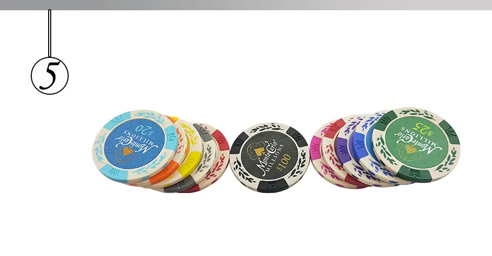 Yernea 25PCSSet Clay Poker Chips Set Embedded iron Coins Baccarat Texas Hold'em Poker Playing Chips 11 Colors Face Value (5)