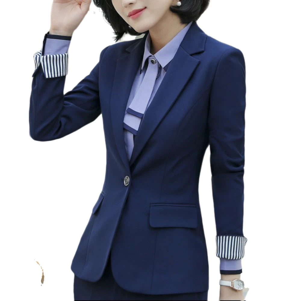 

Women Work Uniform Suit Office Lady Pant Suits 2 Pieces Blazer Set Female Formal Pants Jacket Black Coat Trousers 2019 Autumn