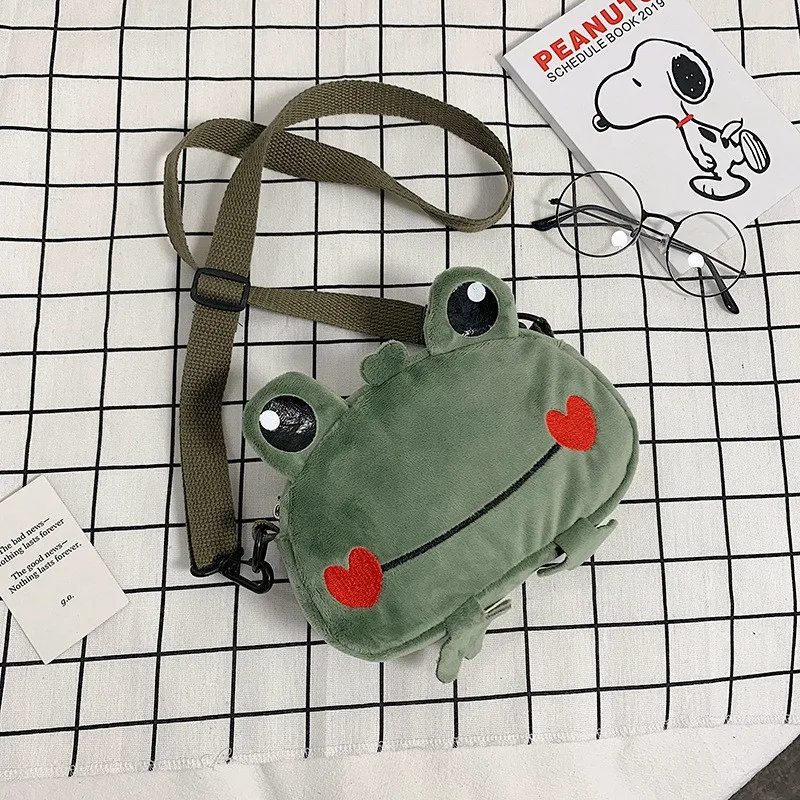 New Green Frog Cartoon Cute Plush Messenger Bag Purse Plush Drawstring Pocket Plush Coin Bag Coin 2